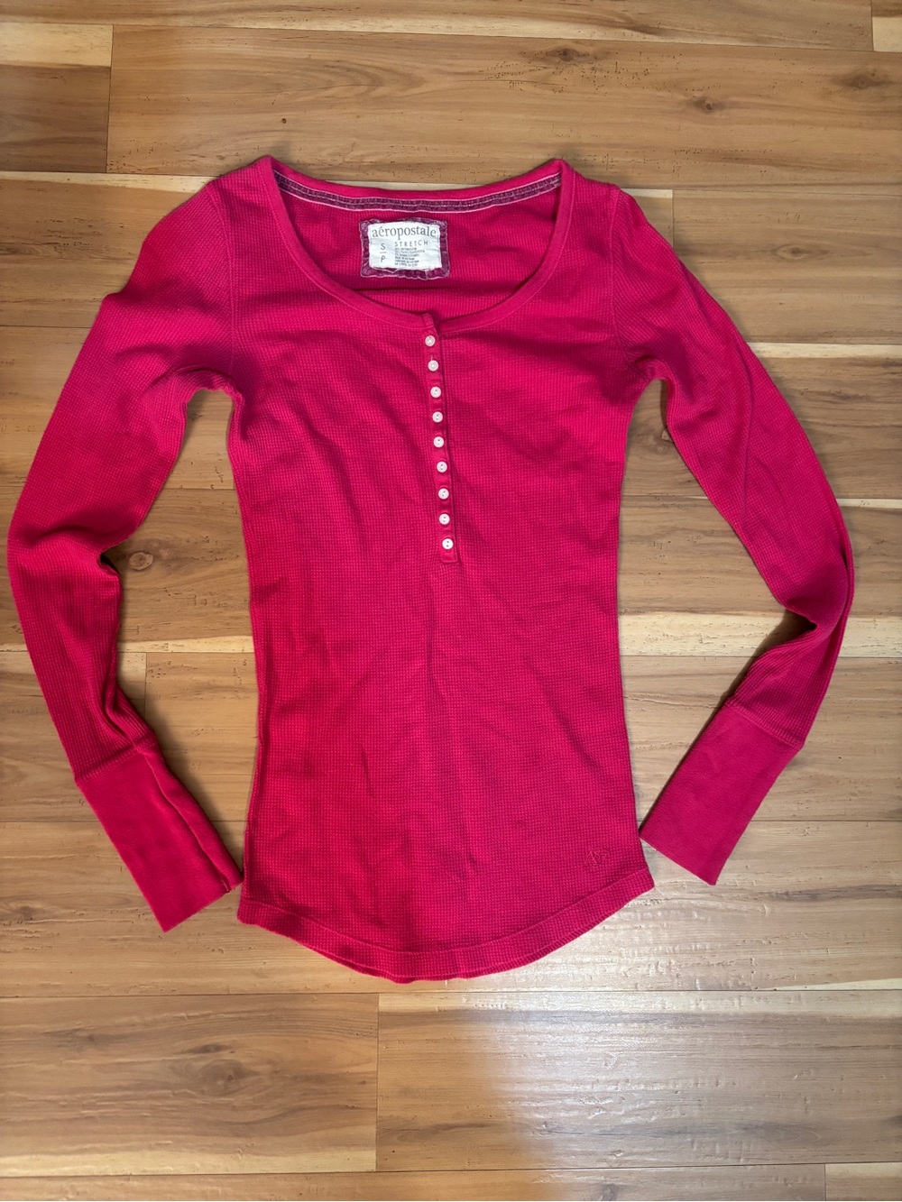Y2K Aeropostale Women's Pink Long-Sleeve Henley Top size small